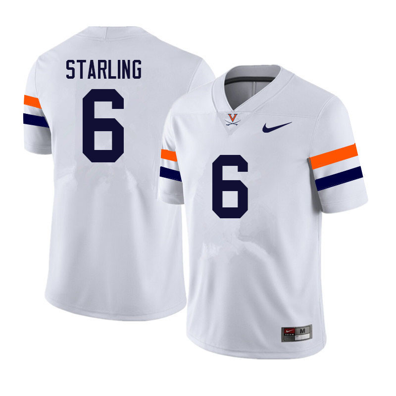 Men #6 Demick Starling Virginia Cavaliers College Football Jerseys Sale-White - Click Image to Close